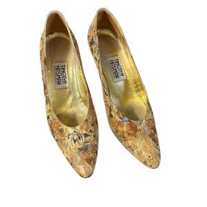 Timothy Hitsman Gold and Brown Floral Heels size 8.5